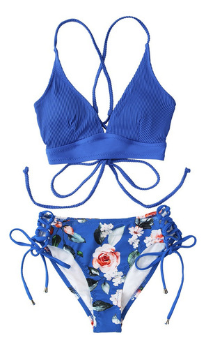 Conjunto De Bikini De Cintura Media Verde Y Floral Cupshe Ba