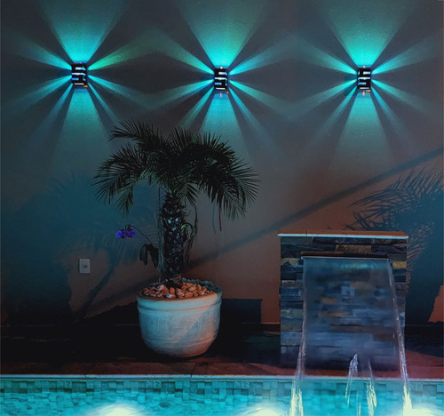 8 Arandela Externa Interna + Lente Colorida + 8 Lâmpada Led Estrutura Azul 110v/220v