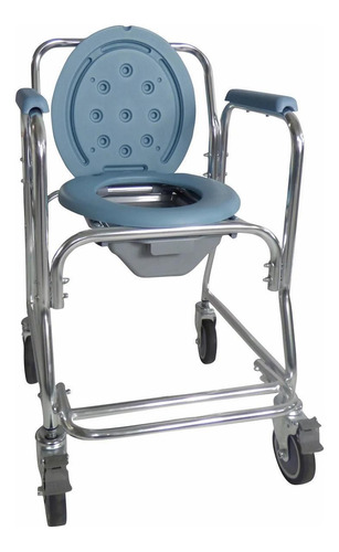 Cadeira De Banho Higiênica Alumínio, Rodas Freio Cesta 120kg