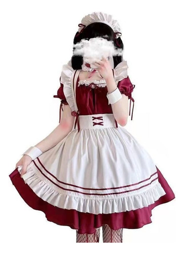 Disfraz De Maid Roja Cariño Lolita Lindo Sirvienta Cosplay