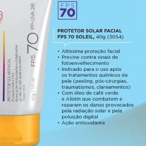Protetor Solar Facial Fps 70 Soleil Racco 40 G (3054)