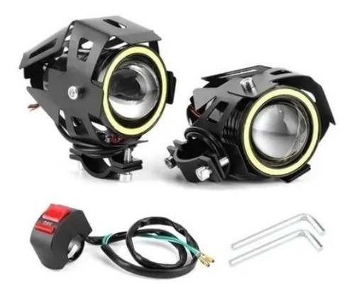 Par Faros U7 Auxiliar Moto Led Zoom + Ojo De Angel + Switch