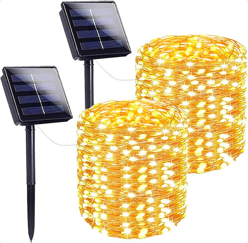 Guirnalda Solar Alambre Hada Led Navideño Pack 2 X20m Cálida Color De Las Luces Amarillo