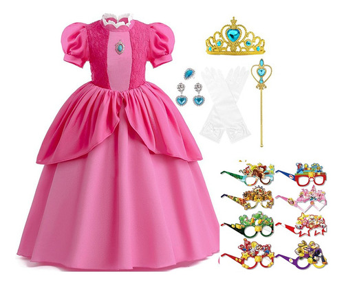 Peach Super Brothers Niñas Vestido Fiesta Carnaval Cosplay