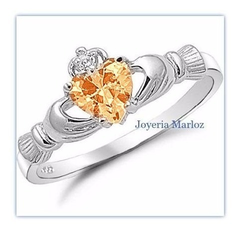 Anillo Claddagh Promesa De Amor En Plata Y Baño Oro  Naranja