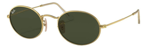 Óculos de sol Ray-Ban Round Oval Standard armação de metal cor polished gold, lente green de cristal clássica, haste polished gold de metal - RB3547
