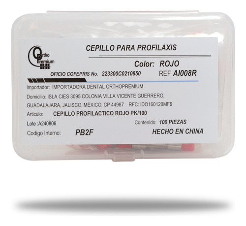 Cepillo Profilactico Dental 100pzs Rojo Profilaxis Premium Rojo