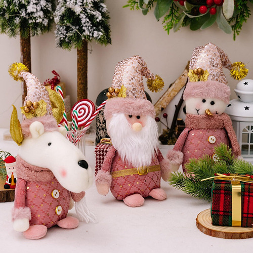 * Adornos Navideños Rosa,figuras Navideñas De Felpa Para