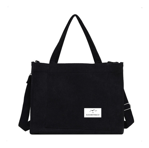 Bolso Universitario Mujer Elisabeth&co Nictionxl, Cartera Mujer Grande De Tela Corderoy Negro Reforzada Con Correa Desmontable Y Ajustable. Ideal Para La Facultad Universidad Uso Diario.