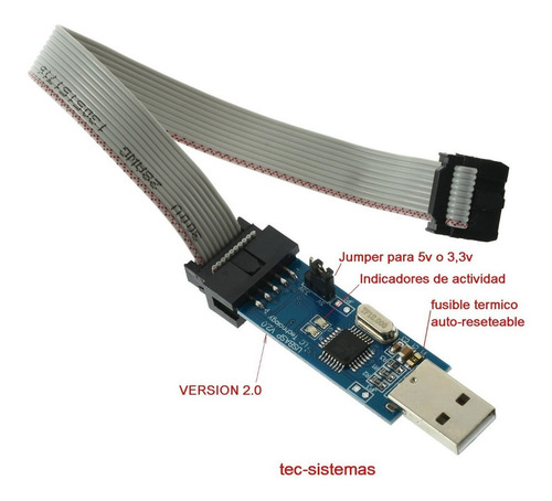 Programador Usbasp Usbisp 3v Ó 5v Atmel Atmega Arduino Recto