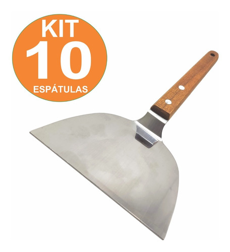 Imagem 1 de 7 de Kit 10 Espatula Metal Aço Inox Cabo Madeira Atacado Promoção