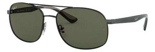 Anteojos de sol polarizados Ray-Ban RB3593 Standard con marco de metal color black, lente green de plástico clásica, varilla black de plástico