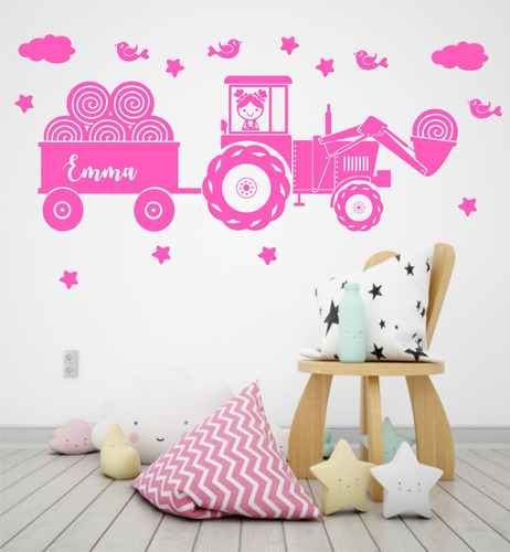 Vinilos Decorativos Infantiles Tractor Nena Nombre Grande