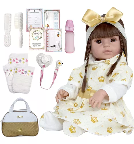 Boneca Reborn Bebe Menina 52cm Realista Silicone Enxoval - Chic