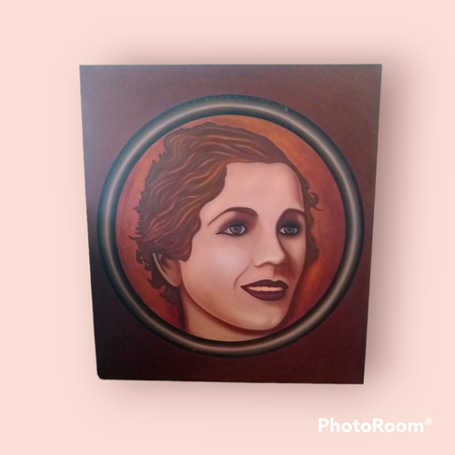 Gran Cuadro Óleo Óscar Valmont Rostro Eva Perón Joven 80x90