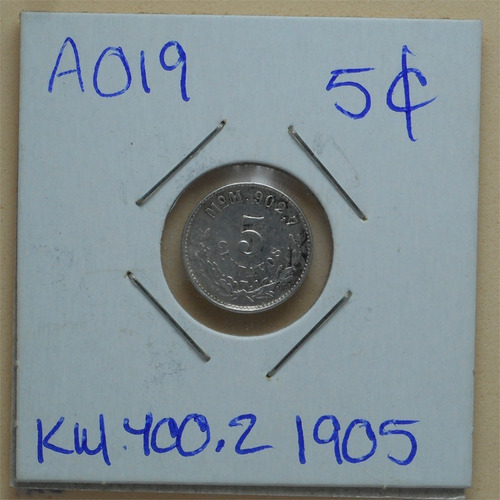 Moneda México 5 Centavos 1905 Plata Ley 0.9027 A019