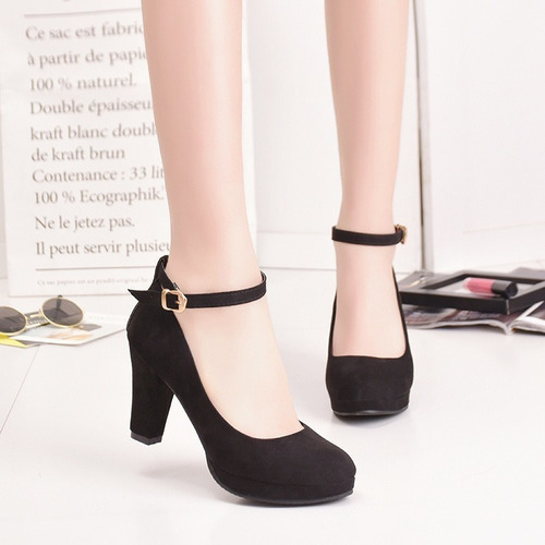 Zapatos De Tacón Grueso For Mujer En Color Negro [s]