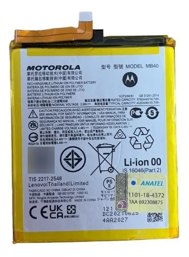 Ba-ter-ia Mb40 Motorola Edge 20 Xt2143-1 Ja