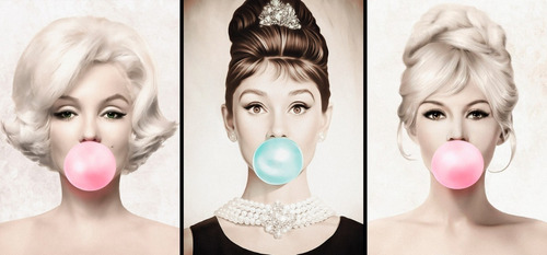 3 Placas Decorativas Quadro Divas - Marilyn - Audrey Hepburn