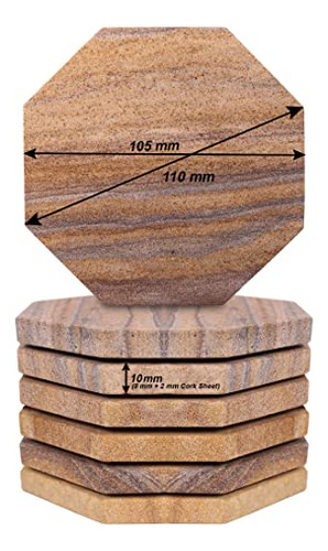 Posavasos Octagonales Hechos A Mano De Piedra Arenisca Absor