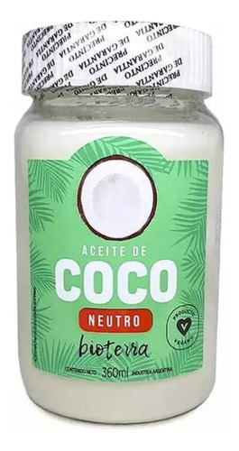 Aceite De Coco Neutro / Vegano - Bioterra - 360 Ml.