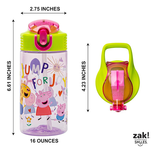 Zak Designs Botella Diseño De Minecraft, Plástico 16 Y 25 Oz Peppa Pig 16 Onza