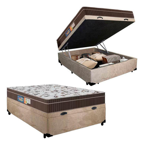 Cama Box Baú Casal Colchão Polar 138x188x66cm Bege