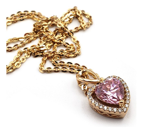 Cadena Collar Dije Corazón De Luz Baño En Oro Rosa 45-49cm