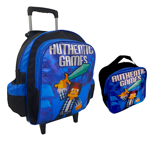 Mochila Infantil Authentic Games Rodinhas Lancheira Aula Cor Azul Desenho Do Tecido Authentic Lisa Lancheira