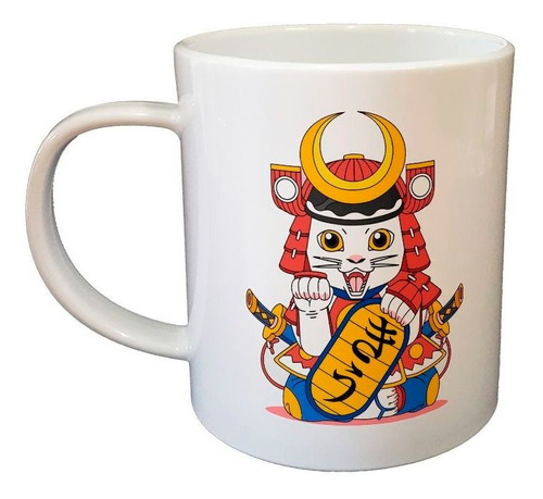 Taza De Plastico Gato Samurai Japones Espada Suerte