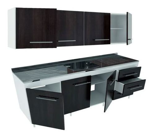 Combo Cocina 1,60 Mts Bajo Mesada + Alacena + Bacha Acero @