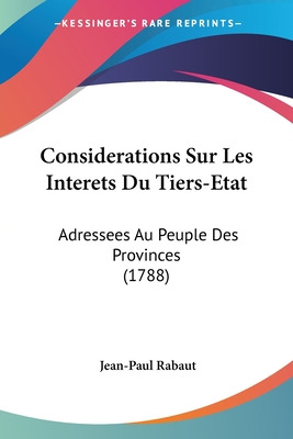 Libro Considerations Sur Les Interets Du Tiers-etat: Adre...