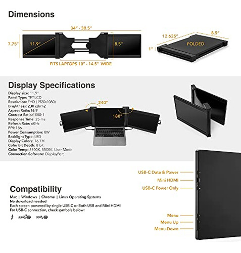 Monitor Portátil Triple Sidetrak Axis Para Portátil | Attach
