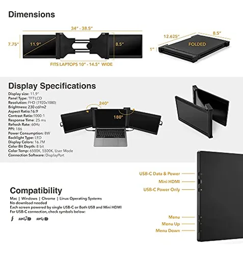 Monitor Portátil Triple Sidetrak Axis Para Portátil | Attach