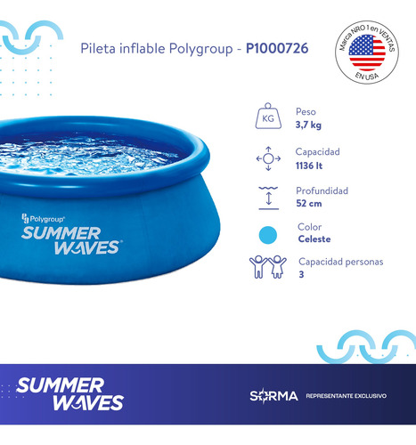Imagen 2 de 7 de Pileta Anillo Inflable Summer Waves Armado Rapido 1135 Lts