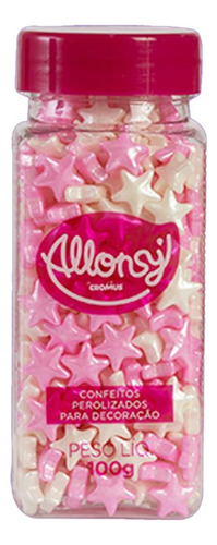 Confeito De Açucar Modelo Estrela Rosa E Branco Cromus 100g