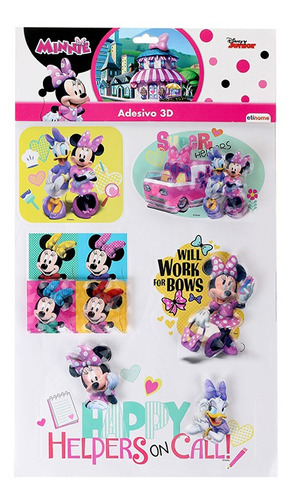 Adesivo 3d Decorativo Minnie Mouse Cartela Com 5 Unidades