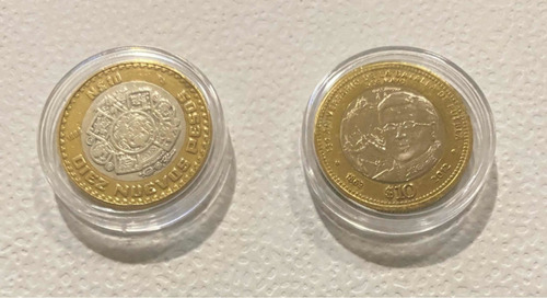 Lote 2 Monedas De 10 Nuevos Pesos  Y Batalla Puebla