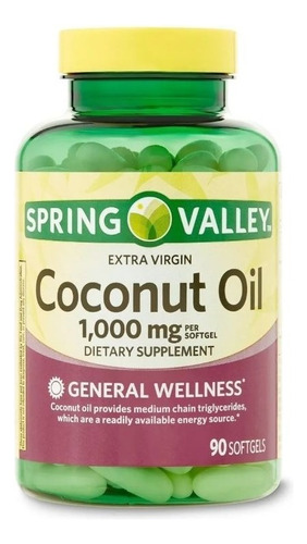 Aceite De Coco 1000mg Spring Valley 100 Softgels Coconut Oil Sabor Neutro