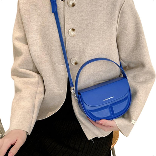 Mini Bags Carteras Cuero Pu Rigida Bolso Mano Porta Celular Acabado De Los Herrajes Plateados Color Azul Correa De Hombro Azul Diseño De La Tela Liso