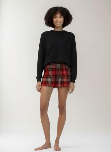Set Pijama Short Franela Y Sudadera Polar Mujer Talla M - L