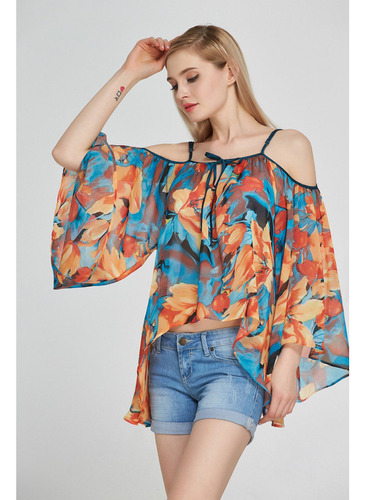 Top De Camisola De Gasa Con Estampado Casual De Moda