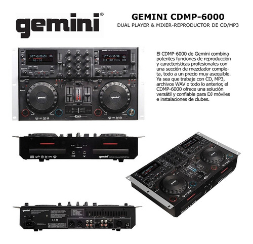 Imagen 2 de 4 de Gemini Cdmp-6000 Dual Player & Mixer-reproductor De Cd/mp3