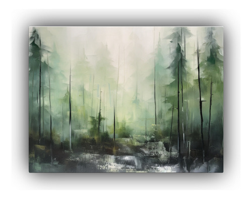 40x30cm Cuadro Abstracto Bosque Neblinoso Estilo Óleo Decor