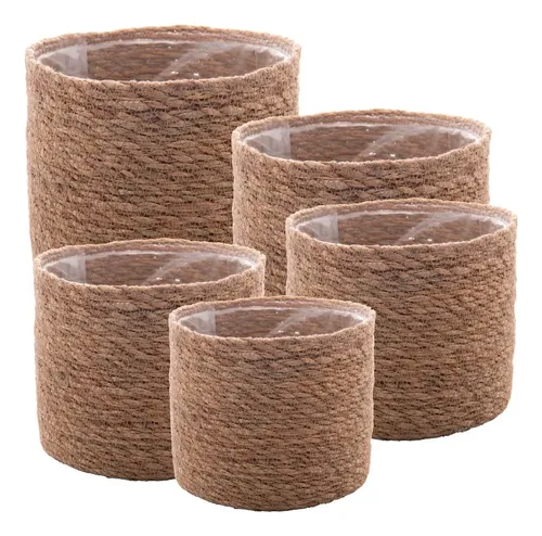 Cj 05 Cachepots De Fibra Natural C/ Forro - Wolff