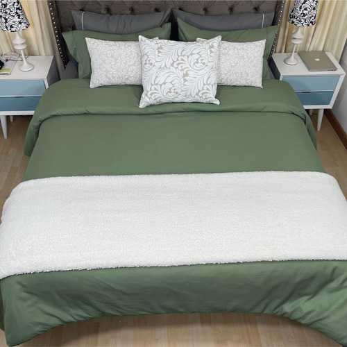 Imagen 3 de 7 de Duvet King Doble Faz Verde Militar- Gris Karytex