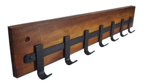 Perchero Rustico De Madera Y Hierro Para Pared De 6 Perchas