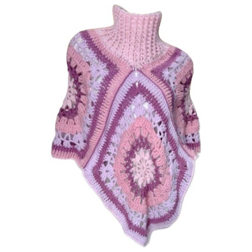 Poncho Granny Square Tejido A Mano Crochet Talle Xl Mujer