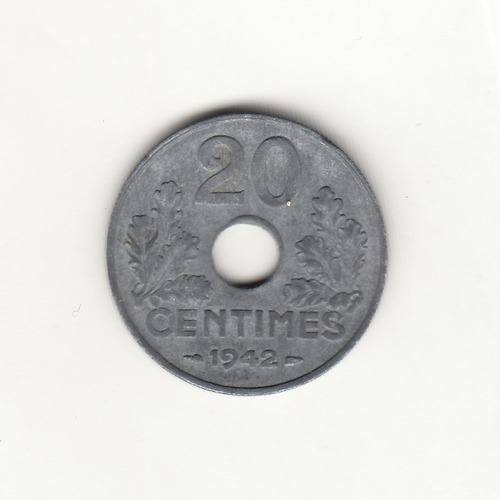 Moneda Francia 20 Centimes 1942 Segunda Guerra Mundial (c85)