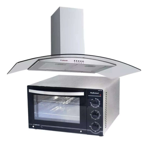 Kit Forno Inox Bancada 45l E Coifa Gourmet 90 Cm Safanelli